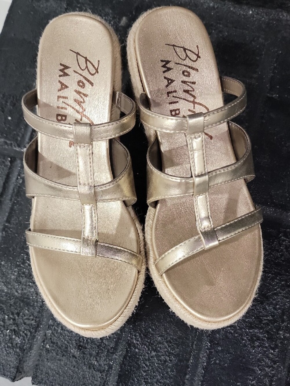 Metallic Gold Espadrille Wedge Sandals for Women - Picture 2 of 8